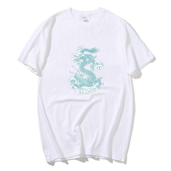 

men's t-shirts punk women's t-shirt vintage chinese dragon print loose summer harajuku short-sleeved gothic streetwear, White;black