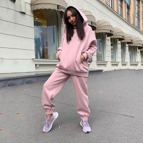 

two regular piece outfits womens tracksuits oversized hoodie and pants casual sport suit winter set woman autumn tracksuit, Gray