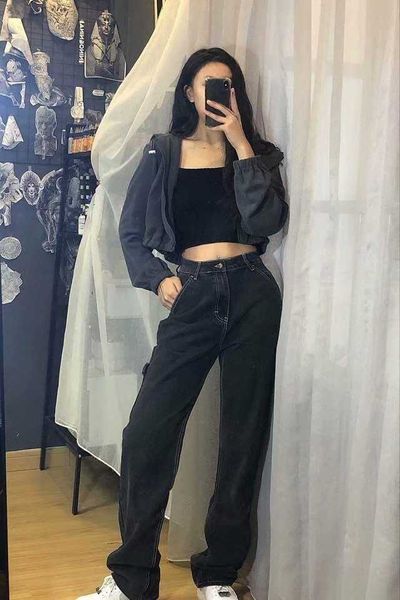 

fashion jeans ins denim floor pants net red autumn women's lazy style loose ny wide leg, Blue