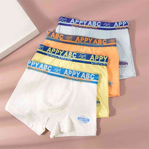 4 pcs / pacote de roupa íntima infantil para crianças modal shorts brancos calcinha carta respirável cuecas macias crianças bebê boxers 210622