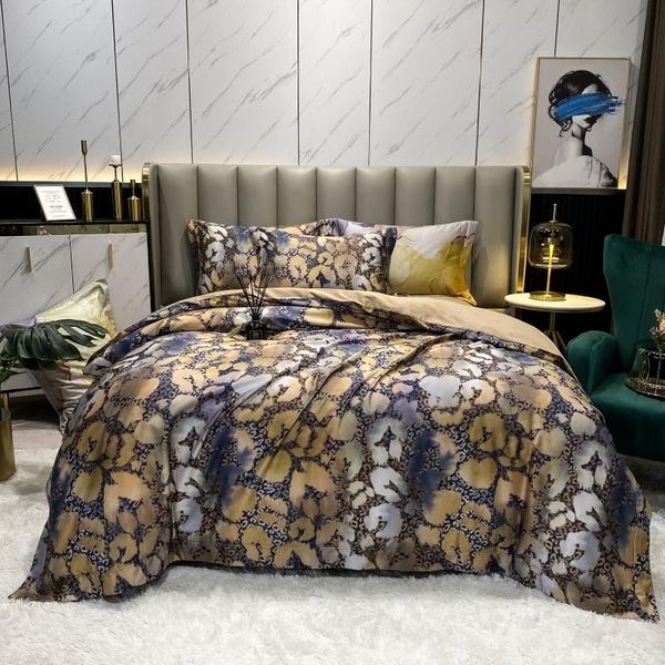 

bedding sets luxury leopard printing 1000tc egyptian cotton bed linen satin silky set double duvet cover bedspread home textiles