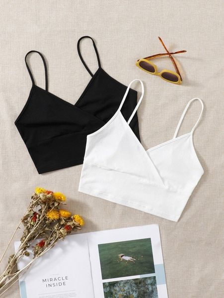 

2pcs wrap detail solid cami l6sz#, White