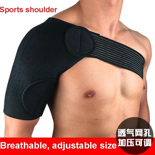 

breathable seamless sewing shoulder support sports single protector brace strap belt for pain sprains est back, Black;blue