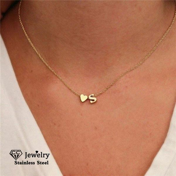 

gold necklaces for women chocker chain pendant name letter heart shape friend fine gift stainless steel diy cdnp078, Silver