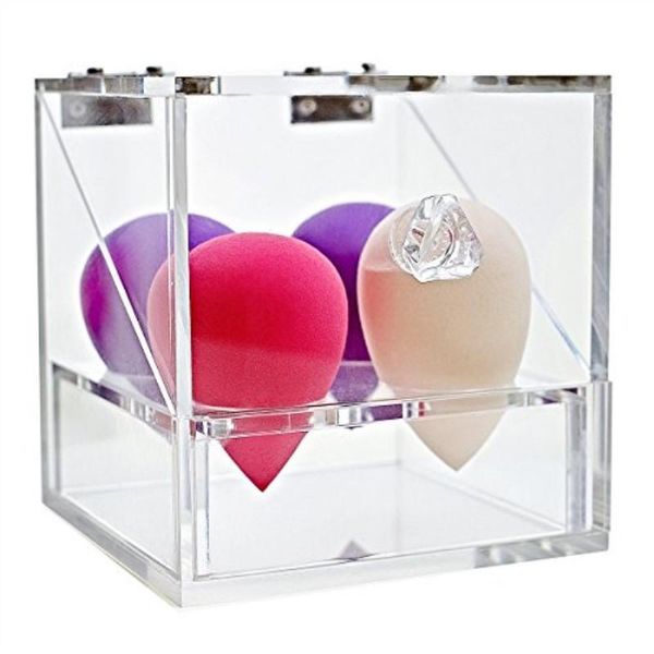 

hole clear acrylic makeup organizer box beauty blender holder 10cm case perspex plexiglass girls year gift storage boxes & bins