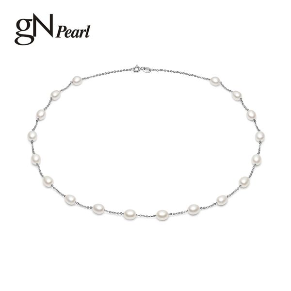 

gn drop choker necklace 6-7mm natural freshwater oval s chain gnpearl fine jewerly for women girls gift, Silver