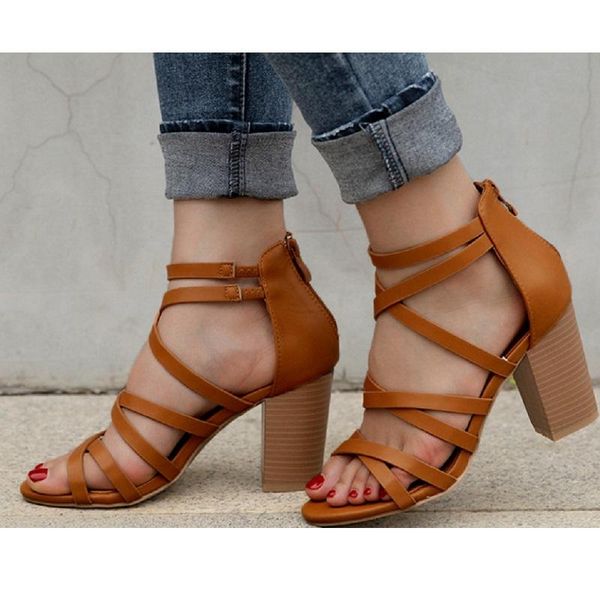 

summer women high heels sandals gladiator open toe cross strap ladies shoes platform chunky party sandalias mujer, Black