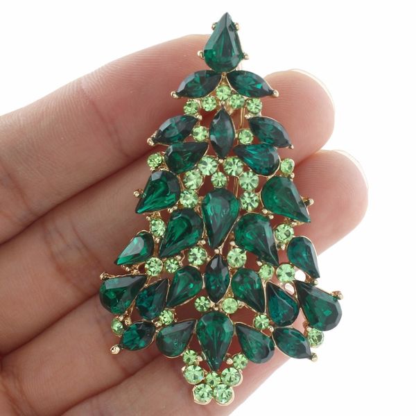 

tuliper christmas tree droplet brooch pins charm green austrian crystal brooches for women party jewelry gift, Gray