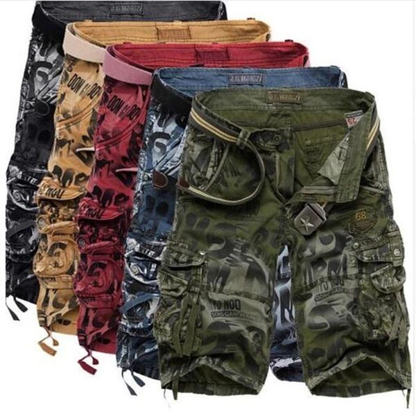 

men's shorts summer loose tooling camouflage large cotton casual printing multi-pocket, White;black