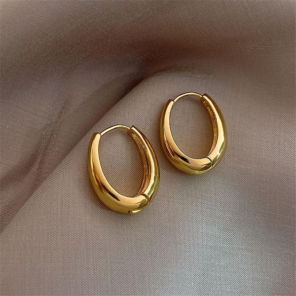 

dangle & chandelier 2021 classic copper alloy smooth metal hoop earrings for woman fashion korean jewelry temperament girl's daily wear, Silver