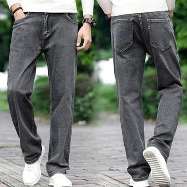 

men's jeans loose straight-leg pants casual summer thin large size middle-aged trousers, Blue