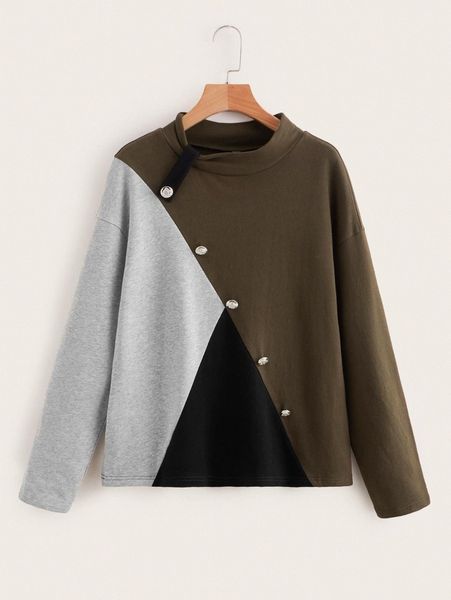 

emery rose color block funnel neck sweatshirt i9pi#, White;black