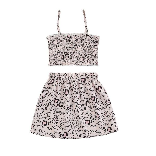 

clothing sets baby leopard print clothes set girls sleeveless ruffle hem cropped elastic waist short skirt, White