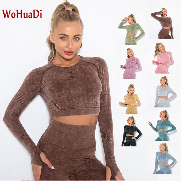

yoga outfit wohuadi 2021 seamless long sleeve t-shirt gym sports women shirts fitness crop sport wear workout clothes tight