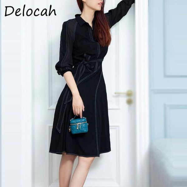 

casual dresses delocah 2021 summer women fashion designerÂ party a-line dress lantern sleeve bow sashes floral print midi vestidos, Black;gray