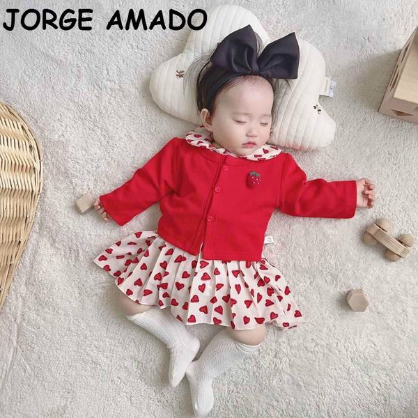 

clothing sets baby girl clothes set girls love heart long sleeve romper +strawberry cardigan 2pcs outfits kids e20094 c7i5, White