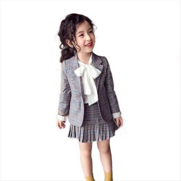 

teenage girls clothing set kids tracksuit for suit school uniform plaid clothes spring 3pcs children, White