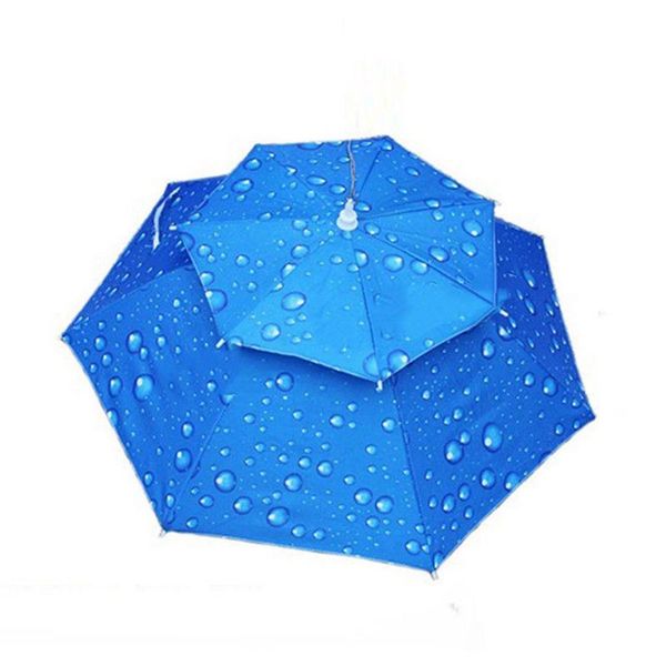 

cloches cap portable breathable summer waterproof sun umbrella hat foldable fishing double golf cover, Blue;gray