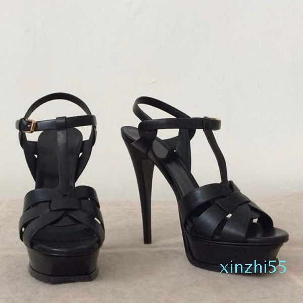 

fashion- women luxury designer sandals tribute platform sandals t-strap high heels sandals lady shoes party shoes, Black