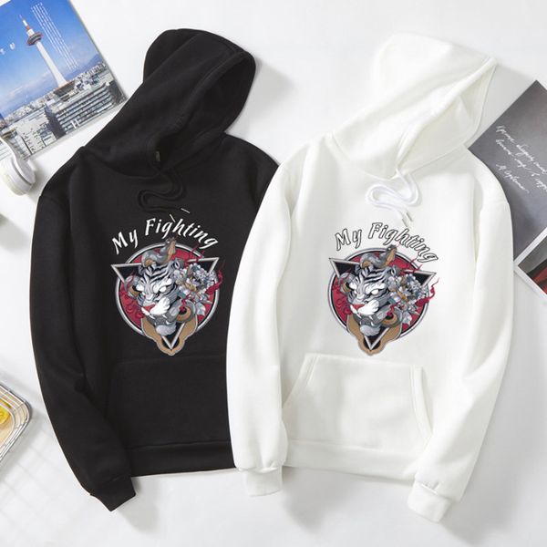 

the new cotton thin cartoon animal print hoodie female autumn and winter style hooded ins students korean version of loose women's coat, Black