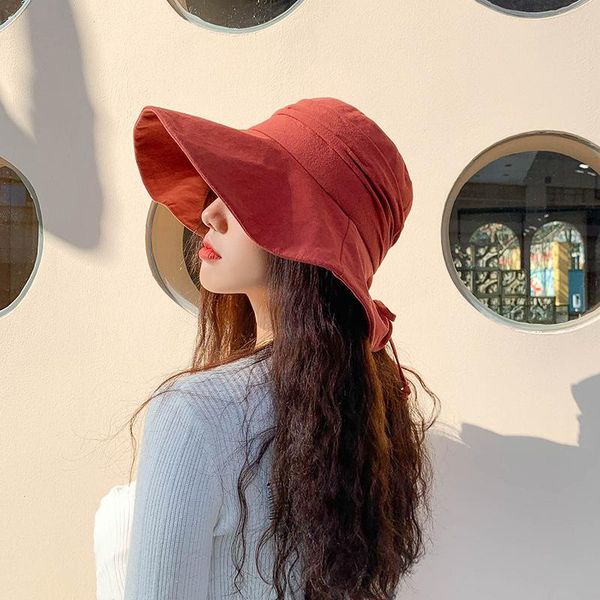 

fashion cotton wide-brimmed bucket hats women foldable outdoor hat fisherman summer beach uv protection sunhats tide wide brim, Blue;gray