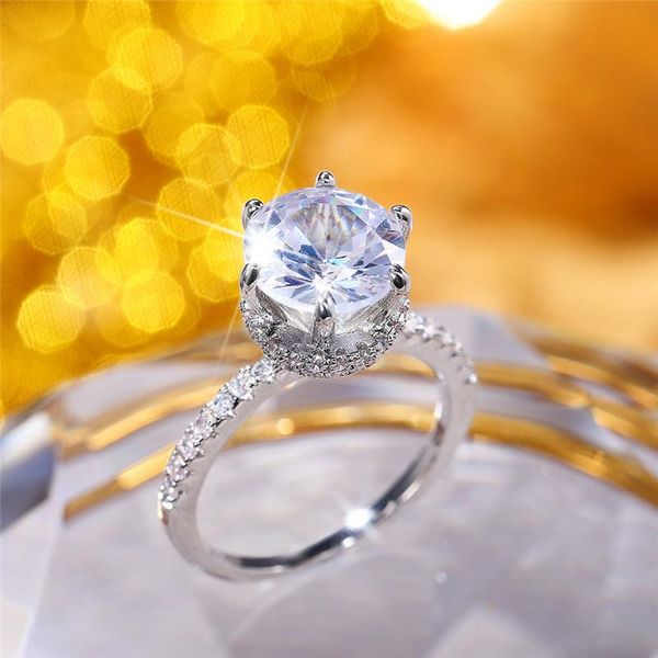 

wedding rings huitan 2021 trend eternity for women classic 6 prong setting transparent cubic zirconia luxury engagement jewelry, Slivery;golden