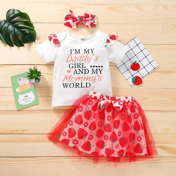 

clothing sets kids clothes girls baby letter +strawberry lemon tulle skirts headbands outfits dziewczyna zestawy, White
