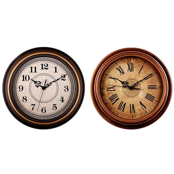 

wall clocks 12-inch silent non-ticking round clocks,roman numeral clock(brown) &