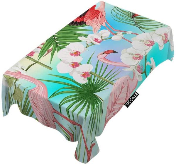

tropical beach plants exotic flowers pink birds fashion polyester fabrics tablecloth table cloth