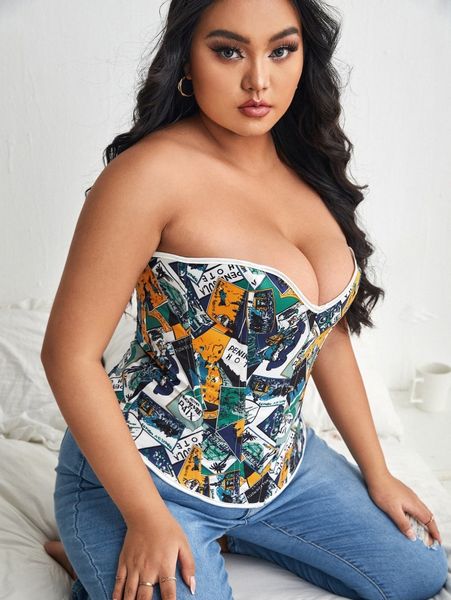 

plus allover graphic corset d5ju#, Black;white