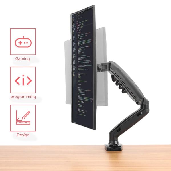 Staffa per monitor LCD Braccio di supporto per display del computer telescopico con sollevamento rotante universale pneumatico con interfacce 2 * USB 3.0 - Nero