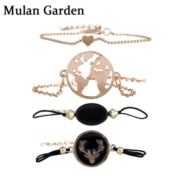 

charm bracelets m&g boho fashion gold metal for women antlers map beads heart multilayer bracelet bangle set jewelry 2021, Golden;silver