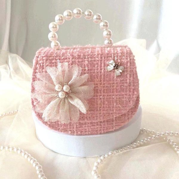 

purse korean style children mini cute girls princess flower crossbody bag kids small coin pouch little girl pures and bags, White