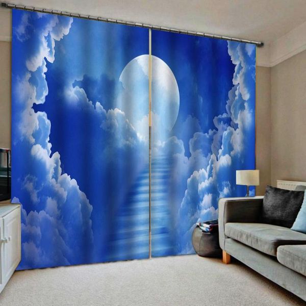 

curtain & drapes custom 3d fabric blue night sky white cloud moon po curtains for living room window