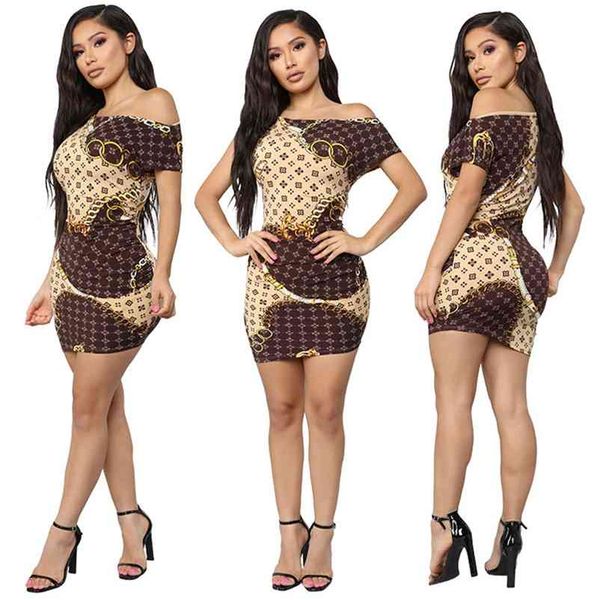 

2019 fashion new print dress nightclub short ladies dress chain print casual dress 210331, Black;gray
