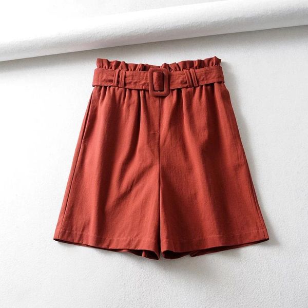 

women's shorts women stylish solid sashes elastic paperbag waist pockets female summer casual chic pantalones cortos, White;black