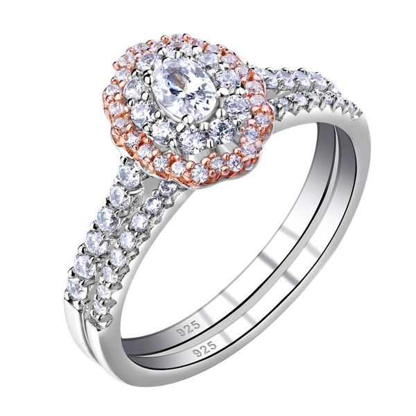 

cluster rings she womens wedding ring sets oval cut cubic zirconia rose gold sterling silver engegement jewelry, Golden;silver