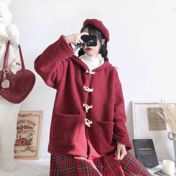 

winter thick warm faux fur red coat women cute loose jacket fashion teddy bear outerwear hooded collar lamb ffy overcoat, Black;gray