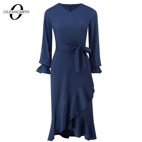 

casual dresses women elegant chic ruffle sleeves bow self-tied retro a line flare swing party dress 1ea184, Black;gray