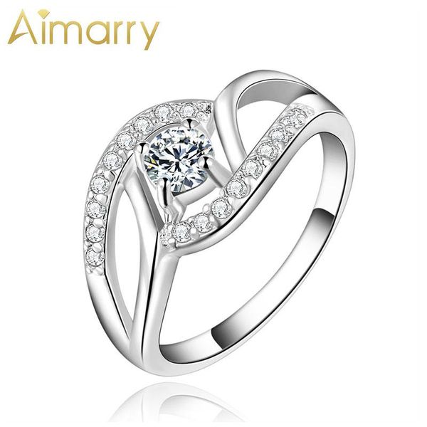 

cluster rings aimarry 925 sterling silver charm zircon ring for women party engagement gift wedding fashion jewelry, Golden;silver