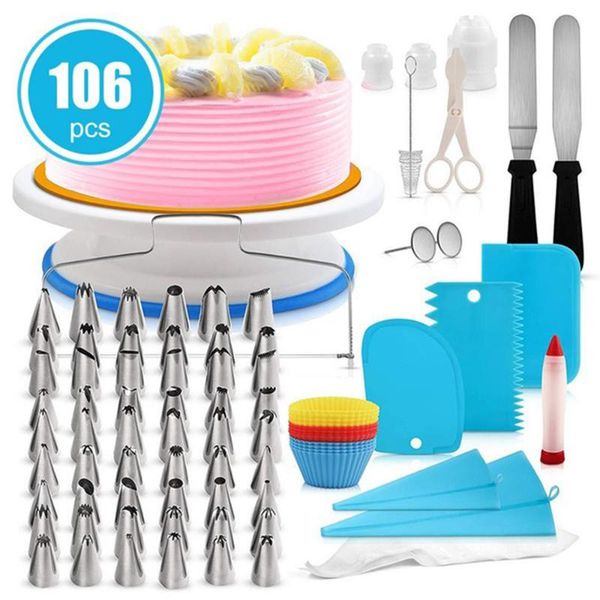 

baking & pastry tools cake decorating 106pcs multi-function kit turntable set tube fondant tool kitchen dessert dropship