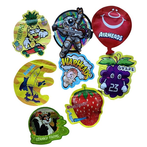 

unique shape mylar bags 3.5g 7.0g flower packaging smell proof zipper package boyz runtz grape stanky farms