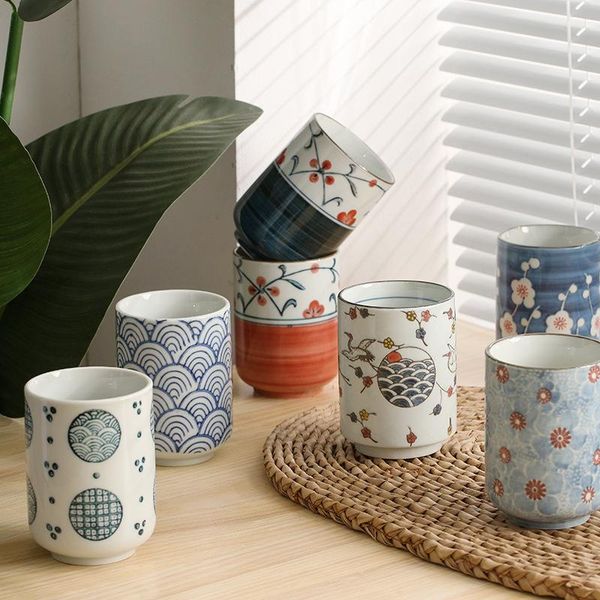 

mugs japanese art ceramic cup hand painted large capacity mug no handle household handy straight body tea tumbler with straw