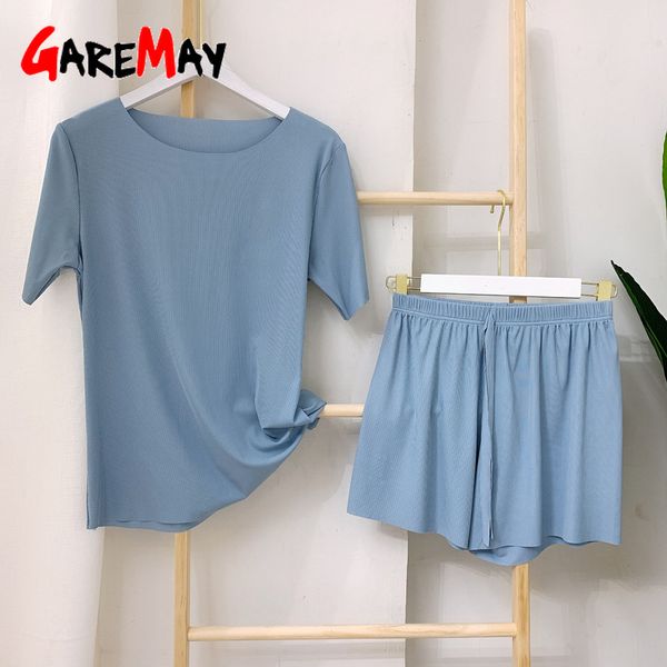 

home women's summer suit set with shorts and t-shirt short sleeve oversize loose two piece women woman 2 pieces 210428, White