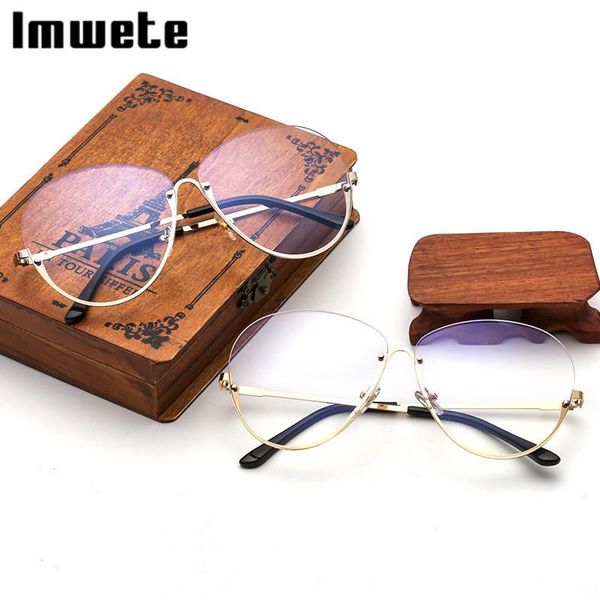 

fashion sunglasses frames imwete oversized glasses women men vintage cat eye metal spectacle brand designer half frame transparent optical e, Black