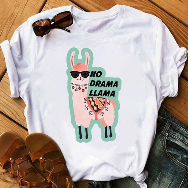 

women's t-shirt 2021 summer trend funny grass mud horse cartoon print women casual girl for lady kawaii short sleeve o-neck, White