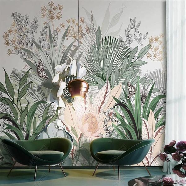

tropical plants mural wallpaper for living room fresh rainforest palm leaves abstract plant background wall papers home decor wallpapers