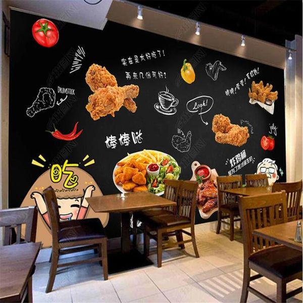

wallpapers custom fried chicken snack bar black 3d wall paper fast food restaurant decor mural self-adhesive wallpaper papel de parede