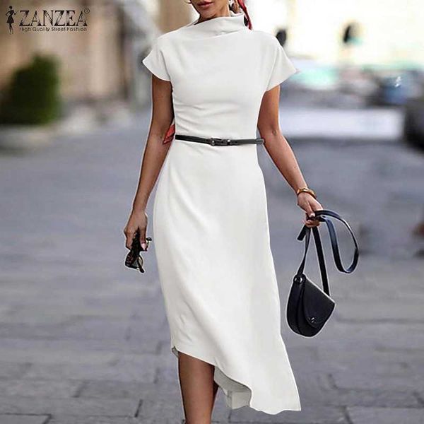 

zanzea elegant skinny sundress womens summer midi dress 2021 fashion irregular work vestidos female party solid dresses oversize y1006, Black;gray
