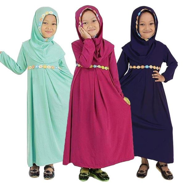 

2 pieces prayer sets muslim girls hijab derss islamic kids abaya niqab burqa arab children khimar jilbab dubai gown kaftan robe, Red